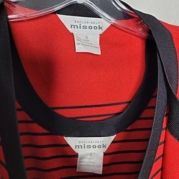 Exclusively Misook TwinSet Open Cardigan Tank Shell Knit red Black sz Small - Picture 3 of 9